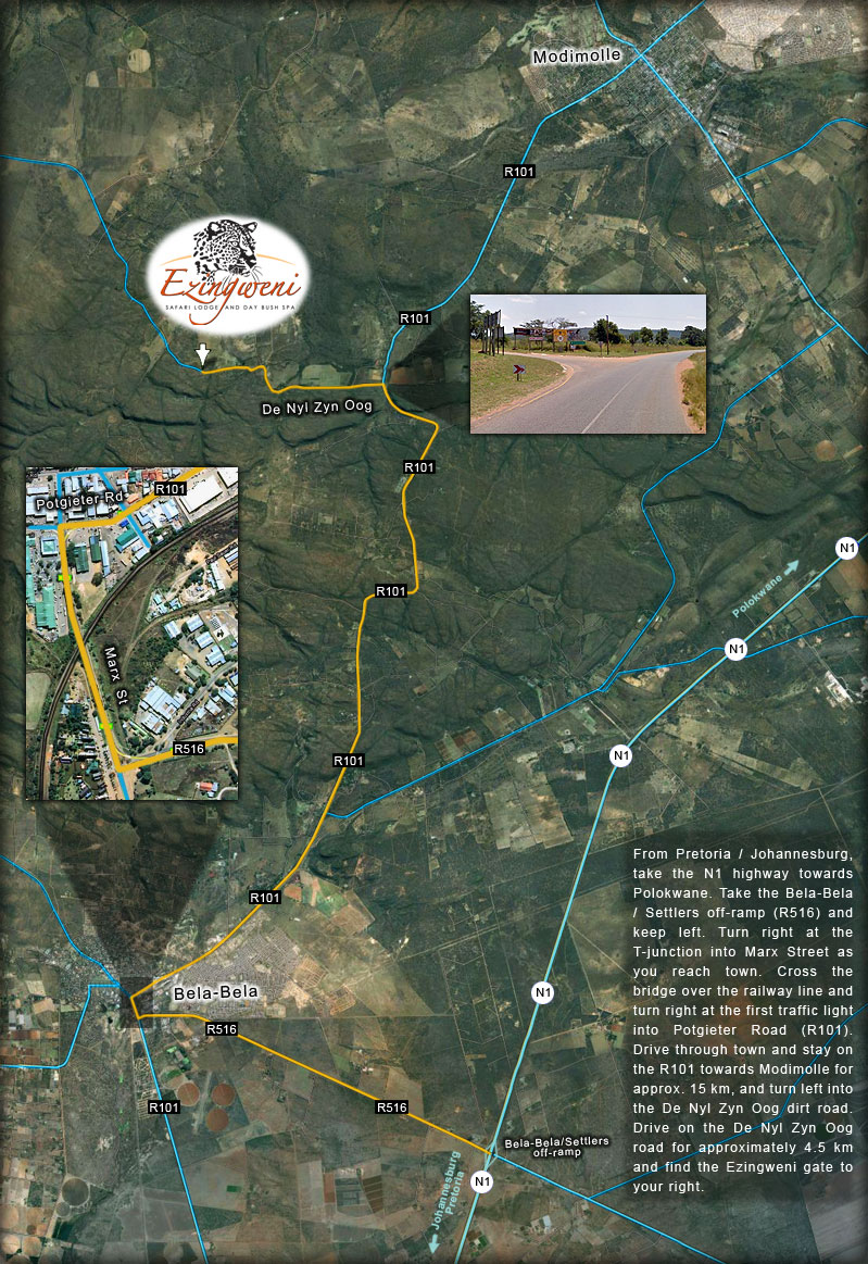 Detailed Map to Ezingweni Safari Lodge and Day Bush Spa